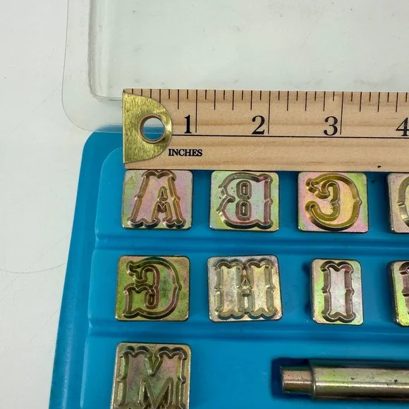 Vintage 3/4" Alphabet Letter Stamp Set A-Z Gothic Leather Metal Complete - Picture 4 of 8